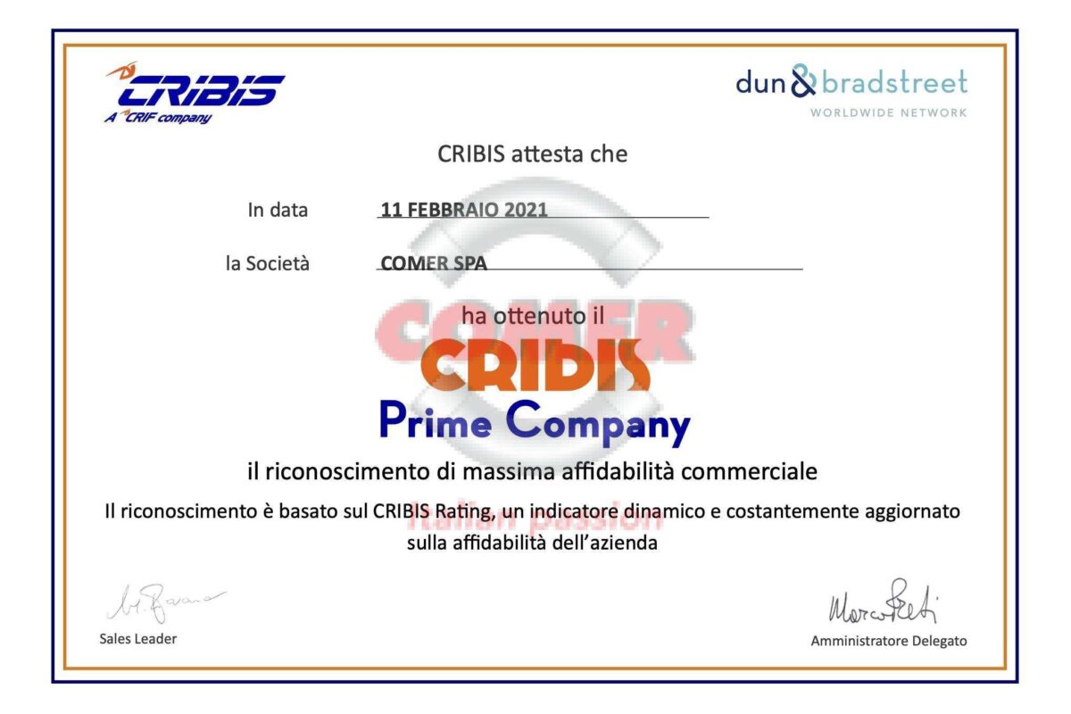 Certificato CRIBIS Prime Company COMER S.p.A. - COMER S.p.A.